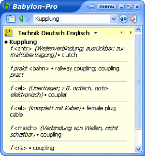 Babylon-Pro 6.0 + Langenscheidt German<->English Dictionary of Technology and Applied Sciences software for Windows