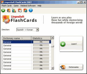 LingvoSoft FlashCards Spanish <-> Korean for Windows