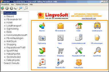LingvoSoft Learning Voice PhraseBookSwedish <-> Japanese Kana for Windows