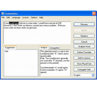 'Grammatica' English Grammar and English Spelling Checker Ultralingua software for Windows