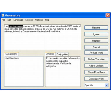 'Grammatica' Spanish Grammar and  Spanish Spelling Checker  Ultralingua software for Windows