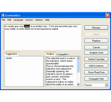 'Grammatica' French Grammar and  French Spelling Checker  Ultralingua software for Windows