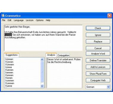 'Grammatica' German Grammar and German Spelling Checker Ultralingua software for Windows