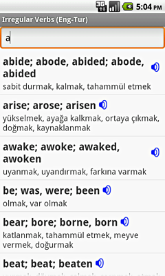 Ectaco English-Turkish Irregular Voice Verbs for Android